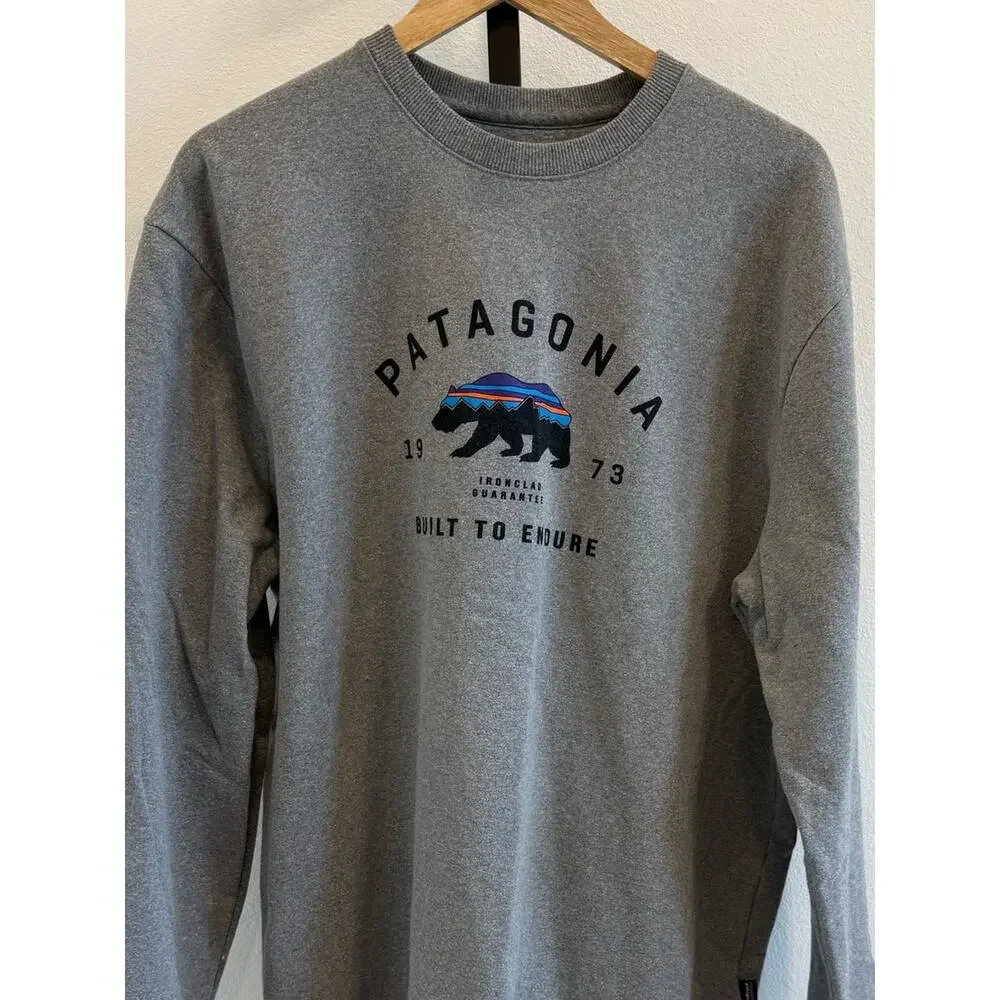 Patagonia Uprisal Gray Crewneck with Mountain Bear Logo Men XL Gorpcore Outdoors